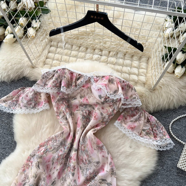 Lace Patchwork Floral Chiffon Dress