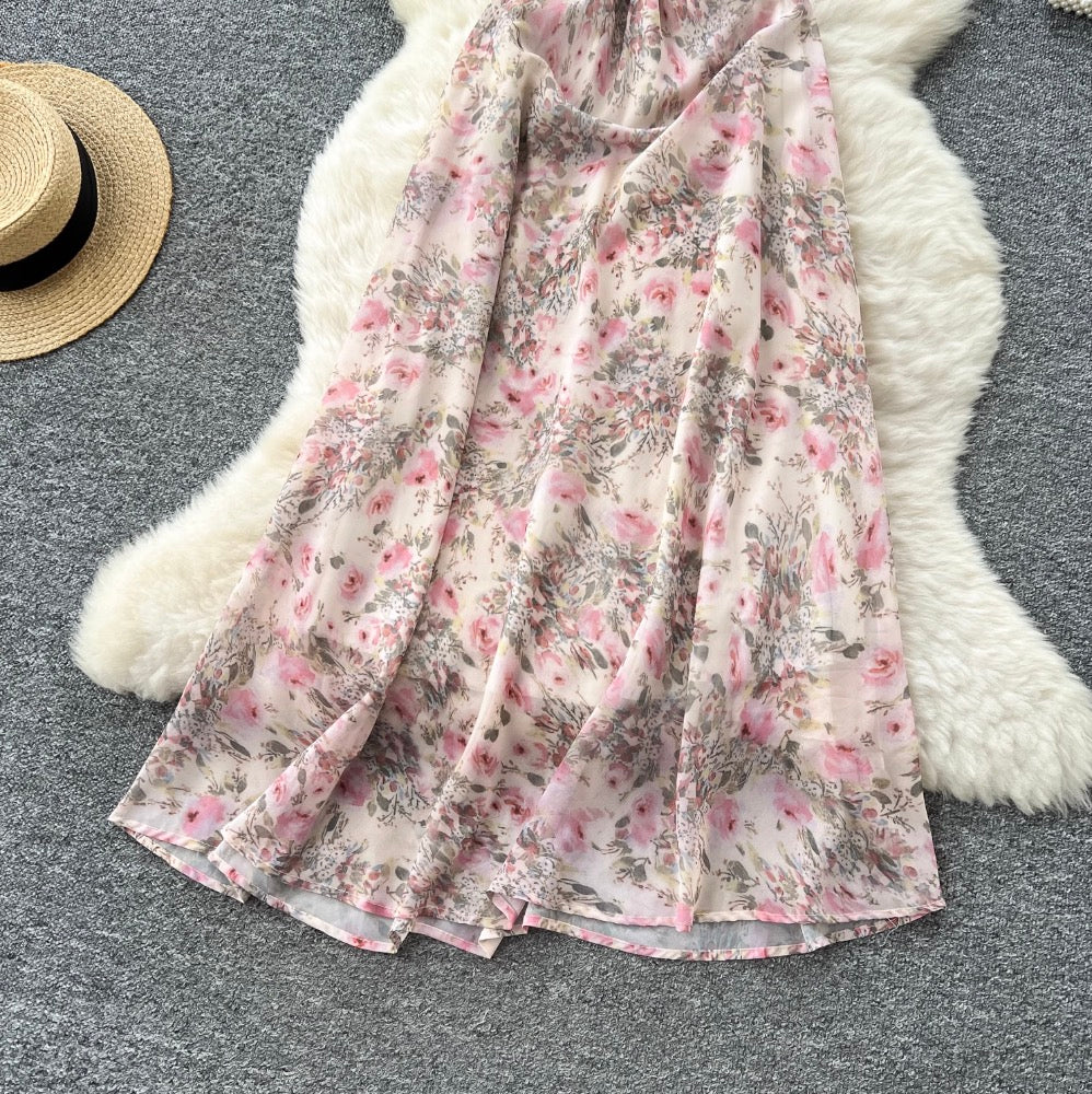 Lace Patchwork Floral Chiffon Dress
