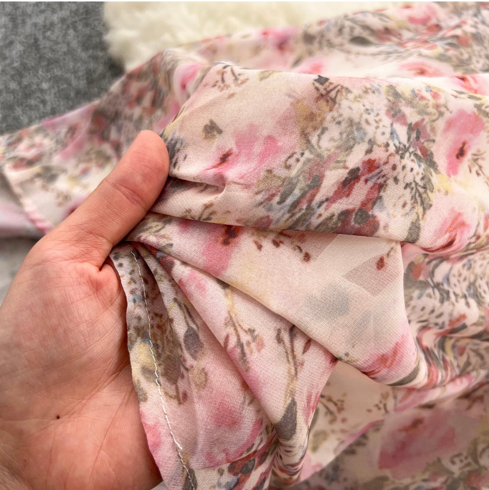 Lace Patchwork Floral Chiffon Dress