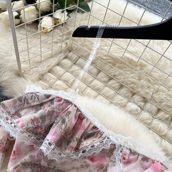 Lace Patchwork Floral Chiffon Dress