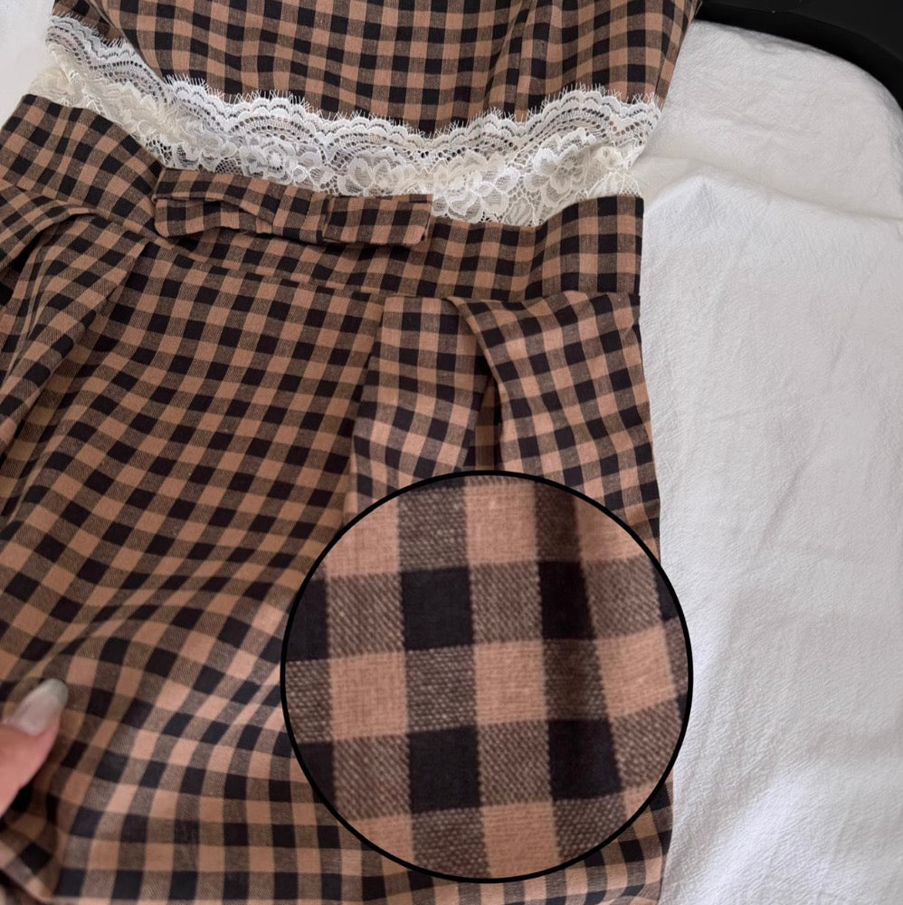 Vintage Square Neckline Plaid Slip Dress