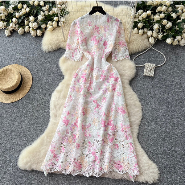 Elegant Lace Crochet Floral Dress