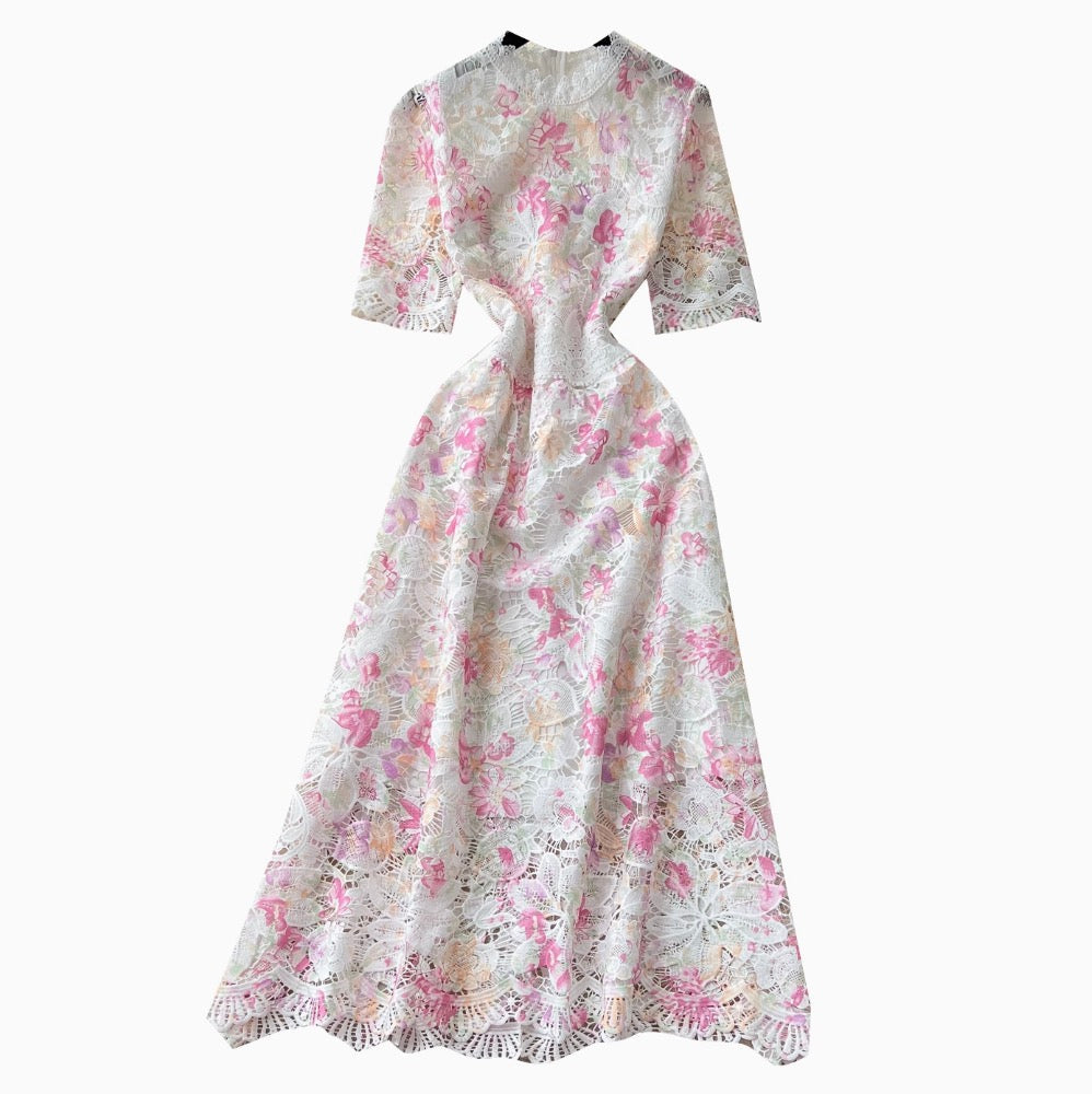 Elegant Lace Crochet Floral Dress