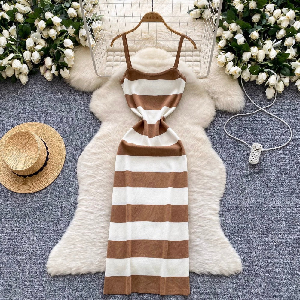 Sexy Color-blocking Striped Slip Dress