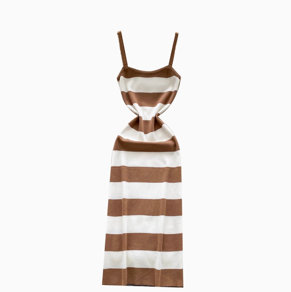 Sexy Color-blocking Striped Slip Dress