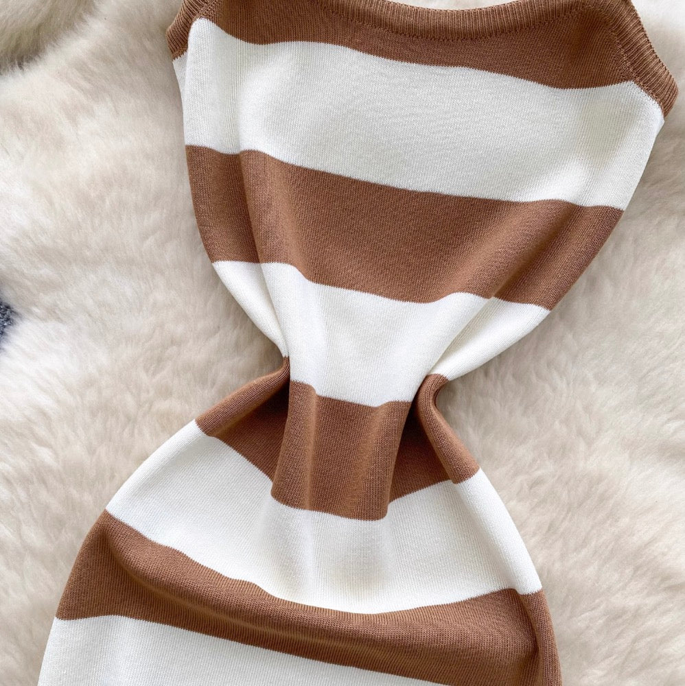 Sexy Color-blocking Striped Slip Dress