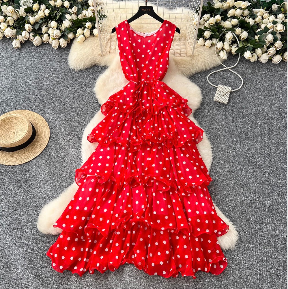Niche Polka Dot Cake Vest Dress