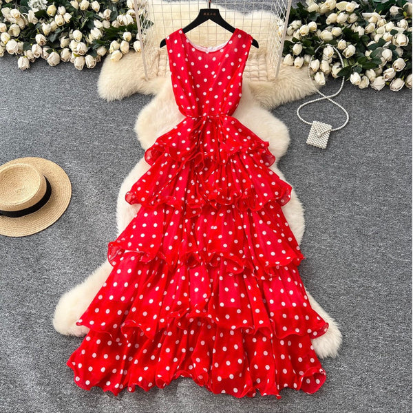 Niche Polka Dot Cake Vest Dress