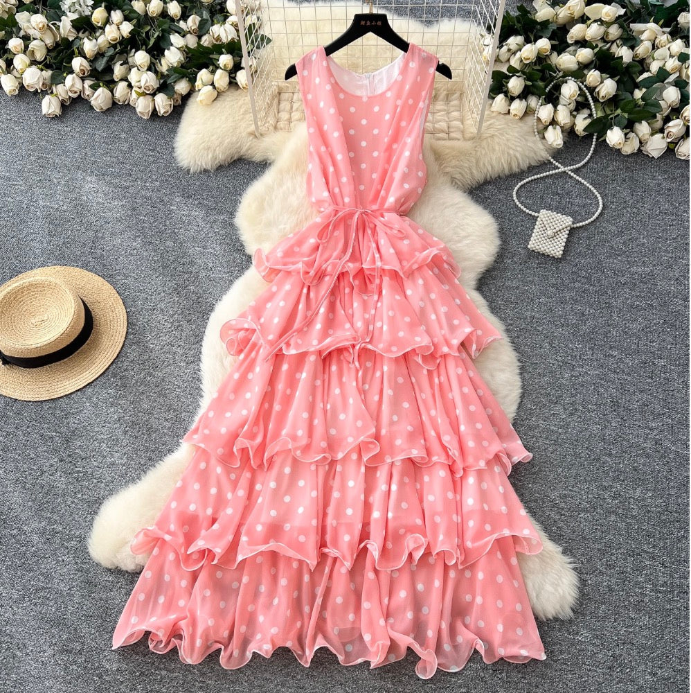 Niche Polka Dot Cake Vest Dress