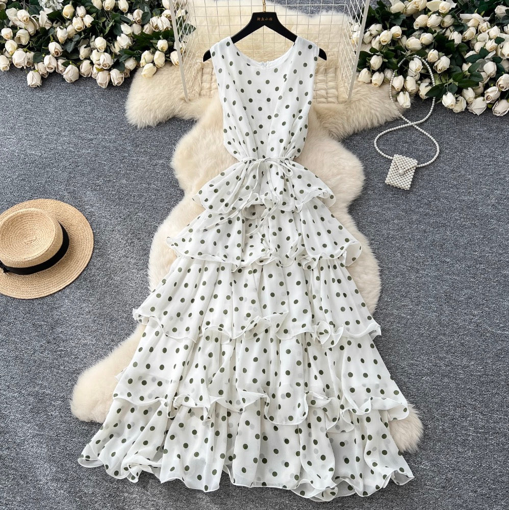 Niche Polka Dot Cake Vest Dress