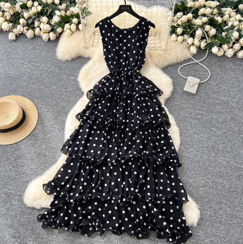 Niche Polka Dot Cake Vest Dress