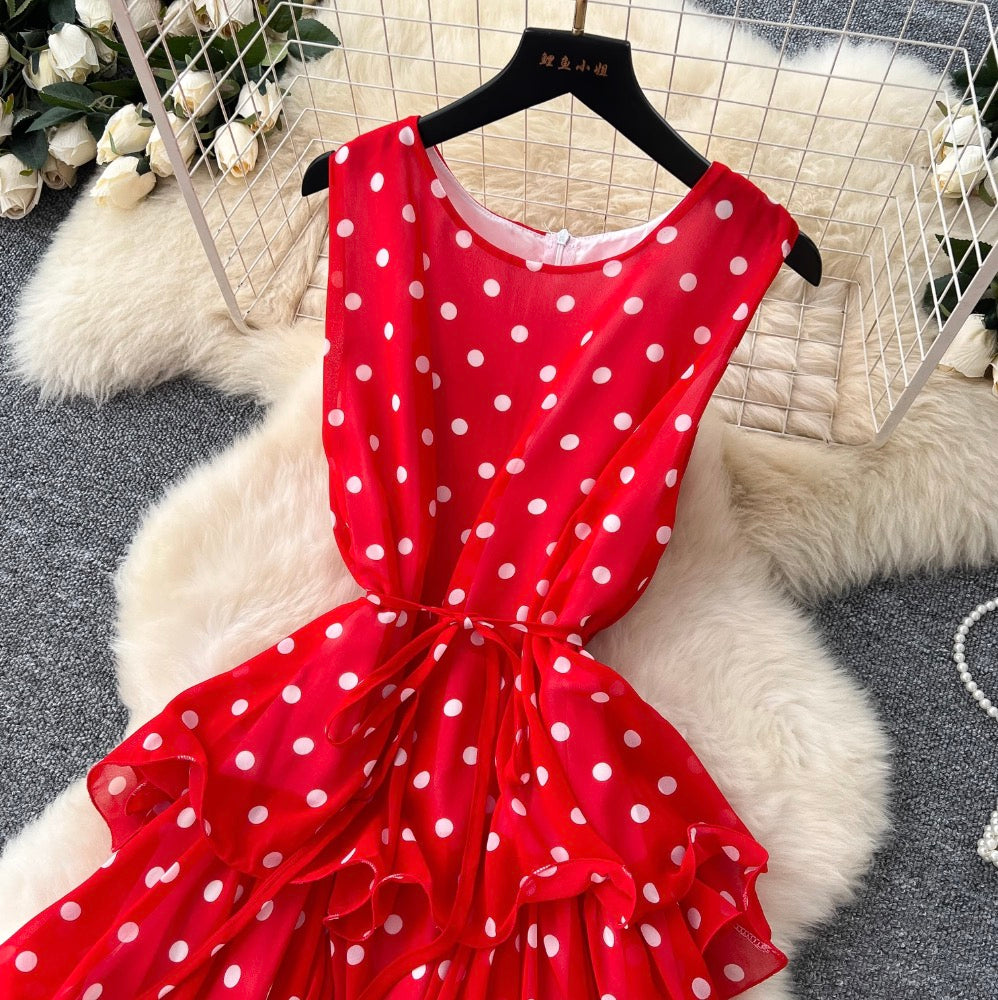 Niche Polka Dot Cake Vest Dress