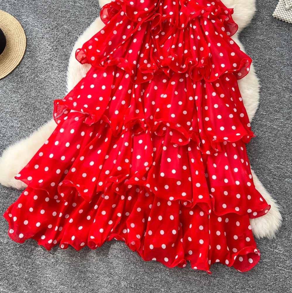 Niche Polka Dot Cake Vest Dress