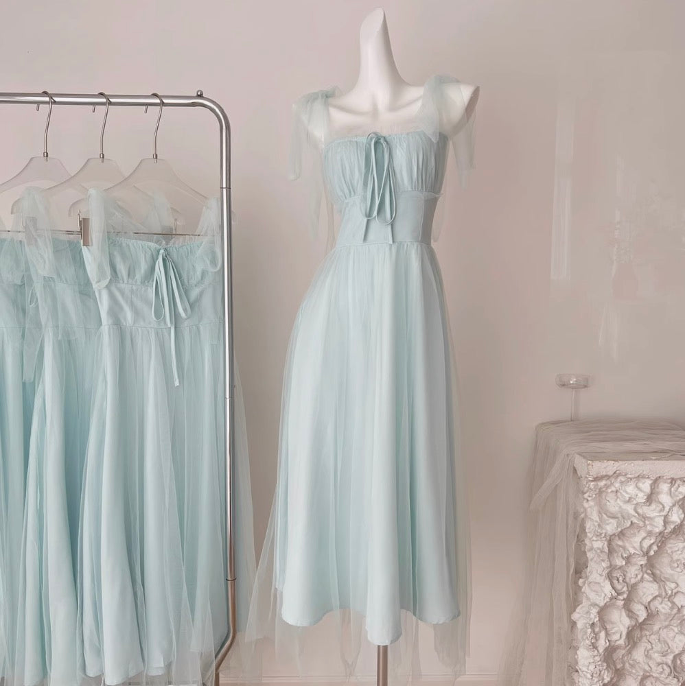 Elegant Lace-up Green Mesh Dress
