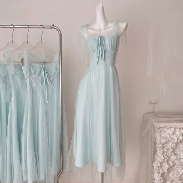 Elegant Lace-up Green Mesh Dress