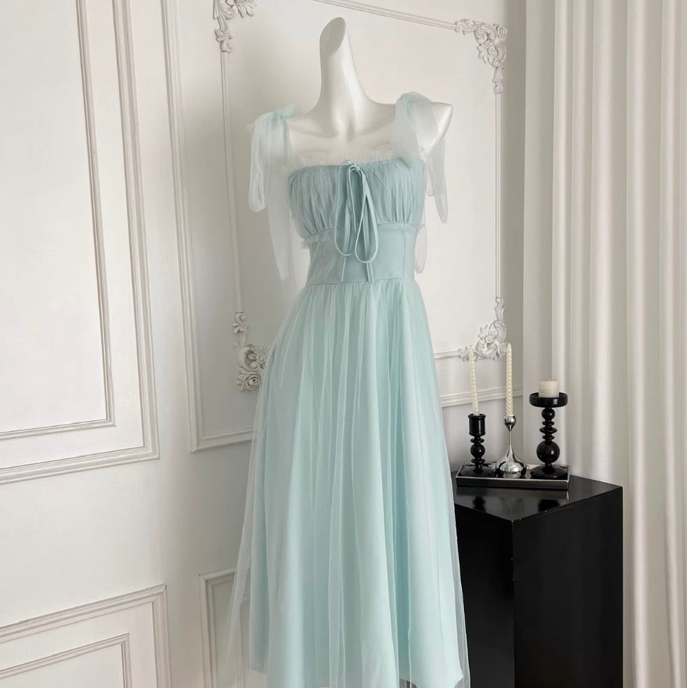 Elegant Lace-up Green Mesh Dress