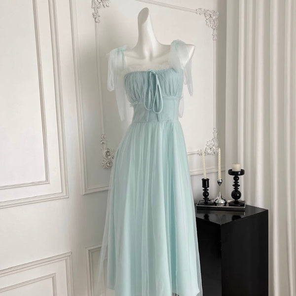 Elegant Lace-up Green Mesh Dress