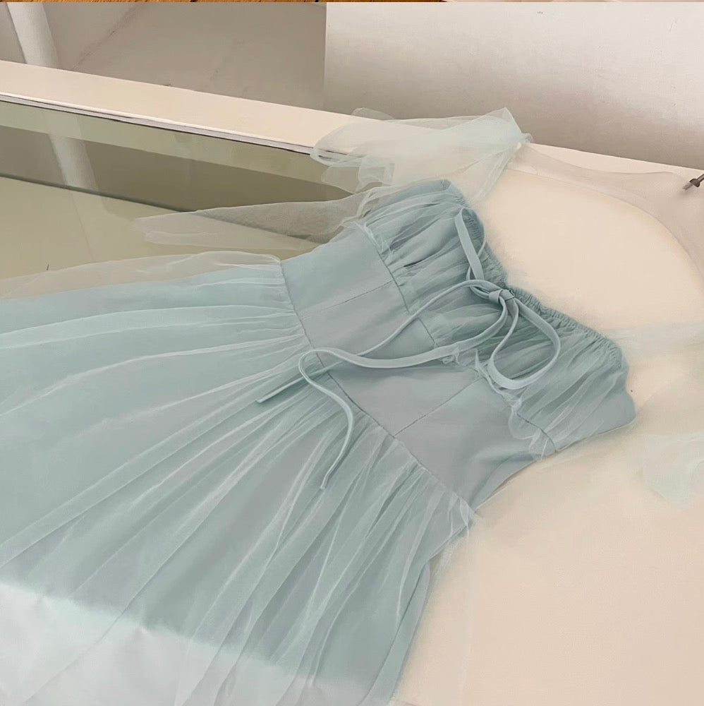 Elegant Lace-up Green Mesh Dress