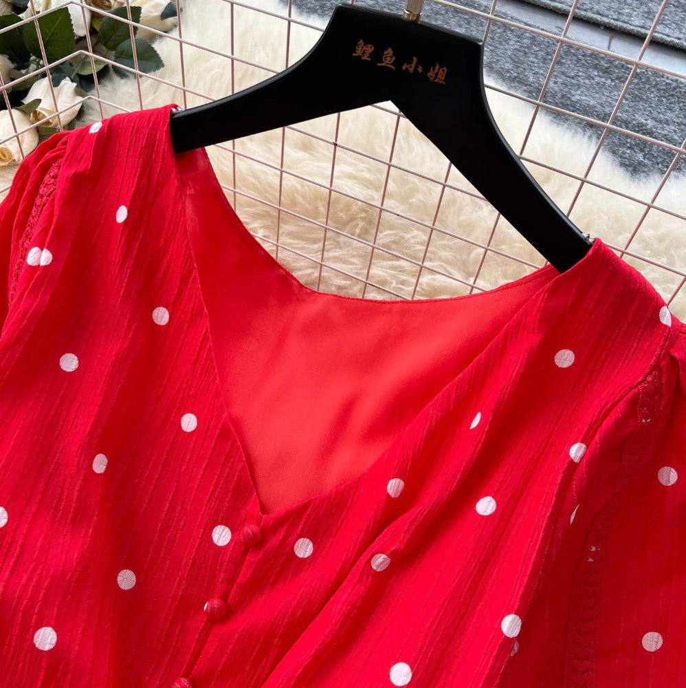 V-neck Polka Dot Lace Dress