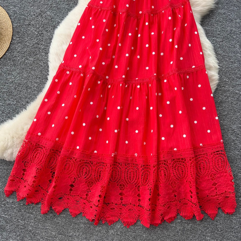 V-neck Polka Dot Lace Dress