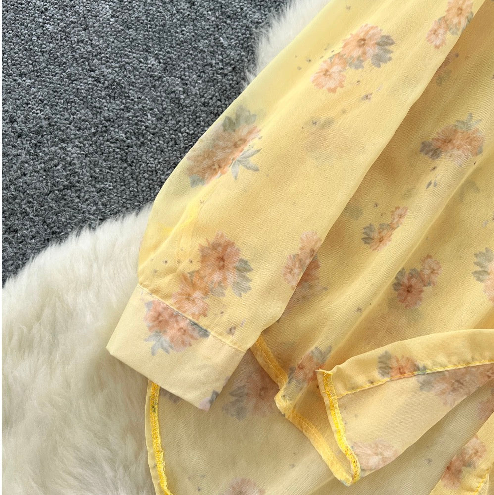 Floral Sunscreen Shirt & Slip Dress 2Pcs