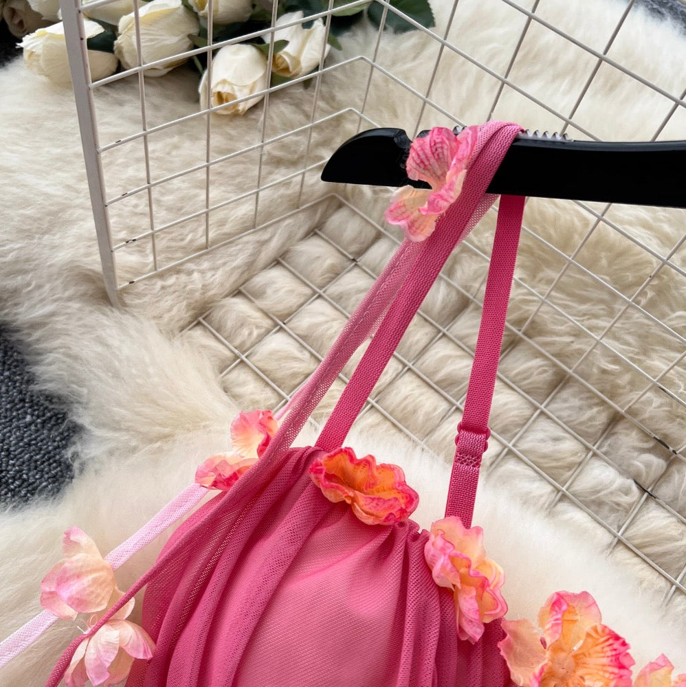 Flower Ribbon Gradient Color Slip Dress