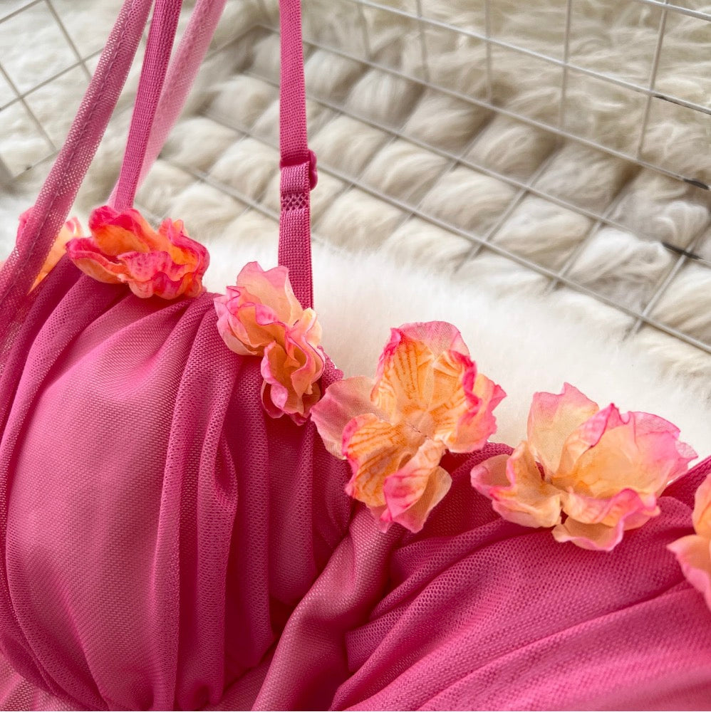 Flower Ribbon Gradient Color Slip Dress