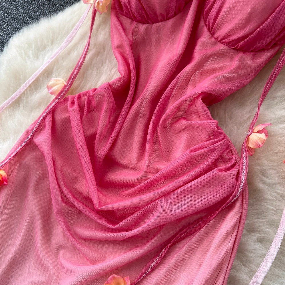 Flower Ribbon Gradient Color Slip Dress