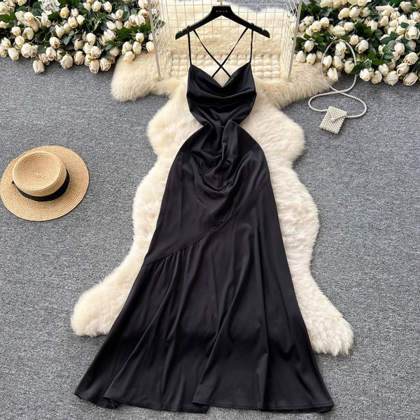 Draped Neckline Backless Slip Dress