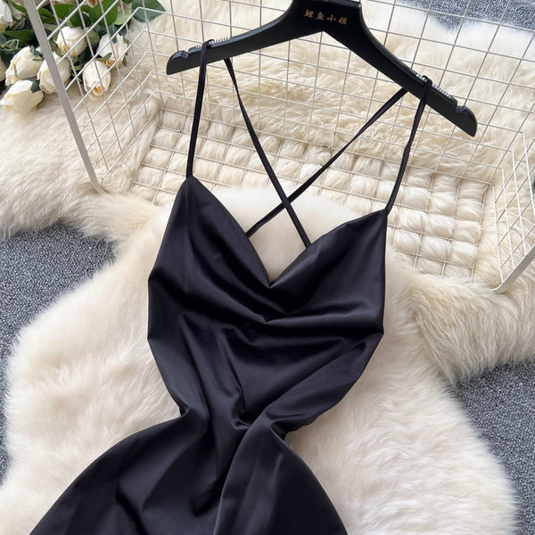 Draped Neckline Backless Slip Dress