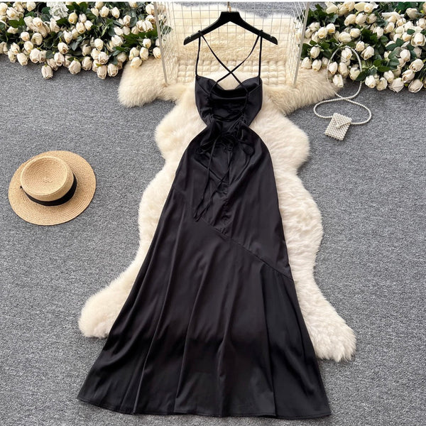 Draped Neckline Backless Slip Dress