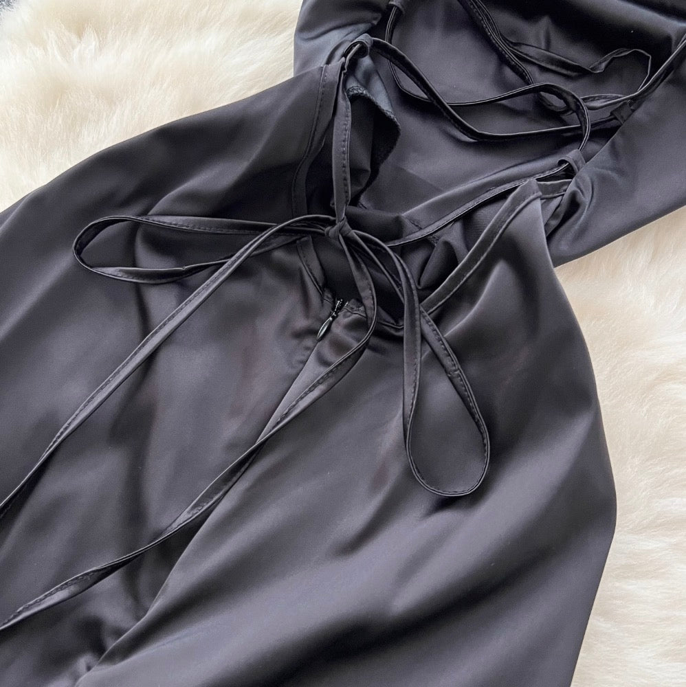 Draped Neckline Backless Slip Dress
