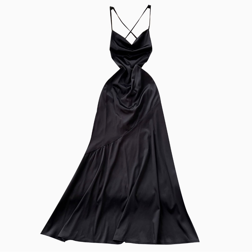 Draped Neckline Backless Slip Dress