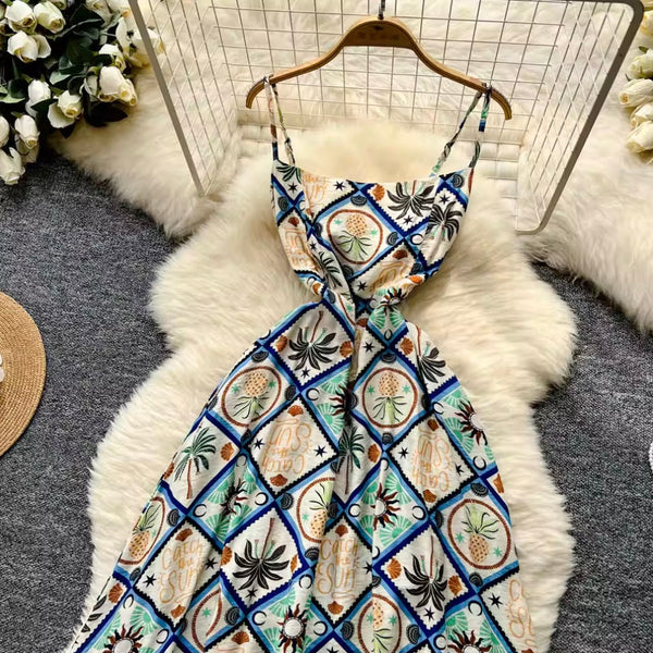 Bohemian Style Pattern Printed Slip Dress
