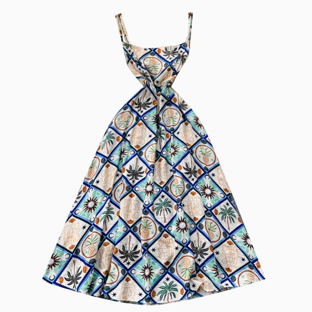 Bohemian Style Pattern Printed Slip Dress