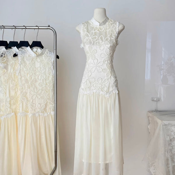 Vintage Embroidered Patchwork Satin Dress