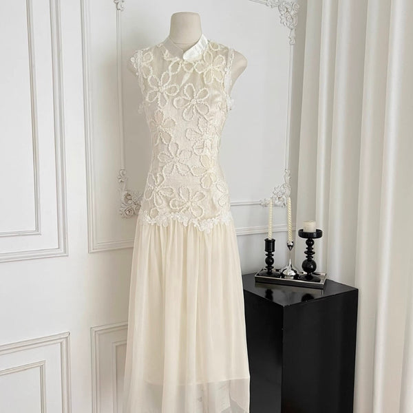 Vintage Embroidered Patchwork Satin Dress