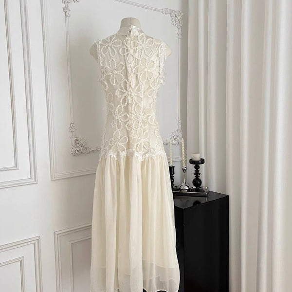 Vintage Embroidered Patchwork Satin Dress
