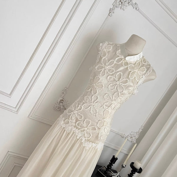 Vintage Embroidered Patchwork Satin Dress