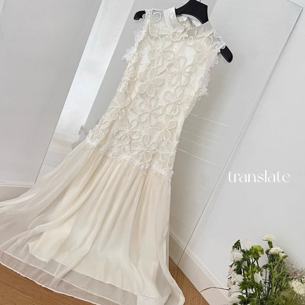 Vintage Embroidered Patchwork Satin Dress