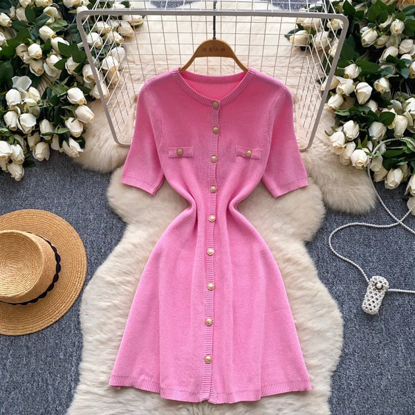 Solid Color Knitted Cardigan Dress