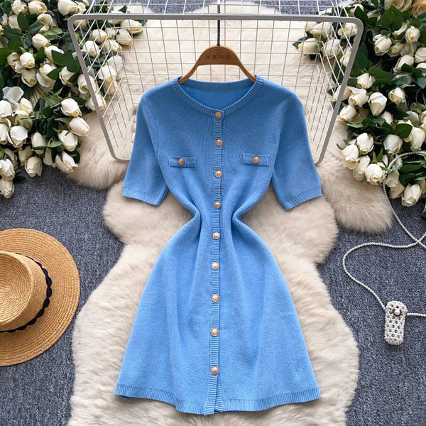 Solid Color Knitted Cardigan Dress