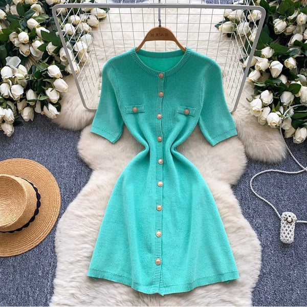 Solid Color Knitted Cardigan Dress
