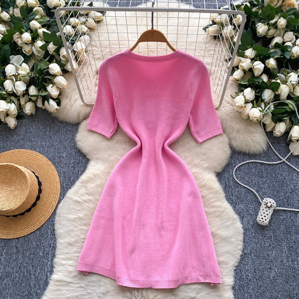 Solid Color Knitted Cardigan Dress