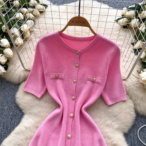 Solid Color Knitted Cardigan Dress