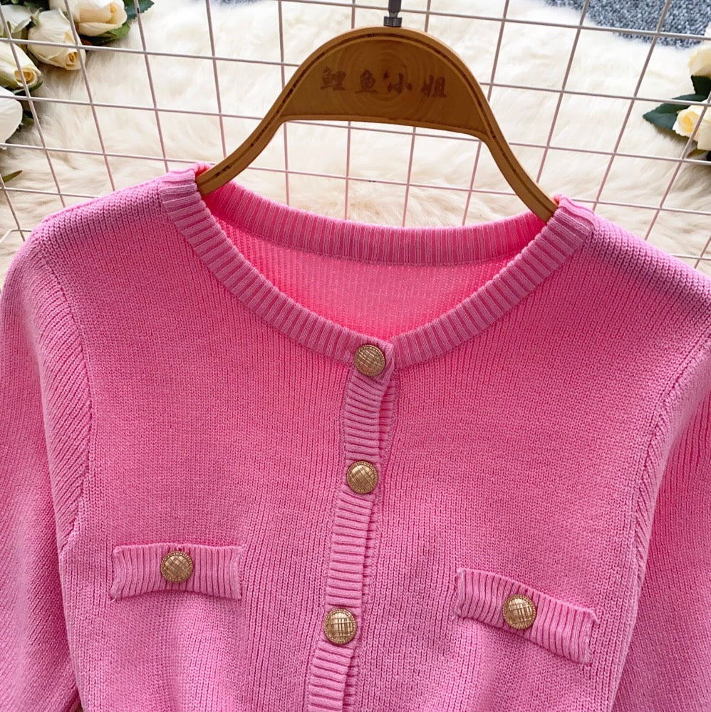Solid Color Knitted Cardigan Dress
