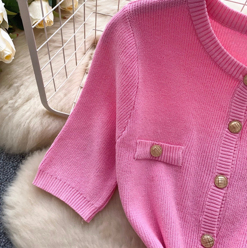 Solid Color Knitted Cardigan Dress