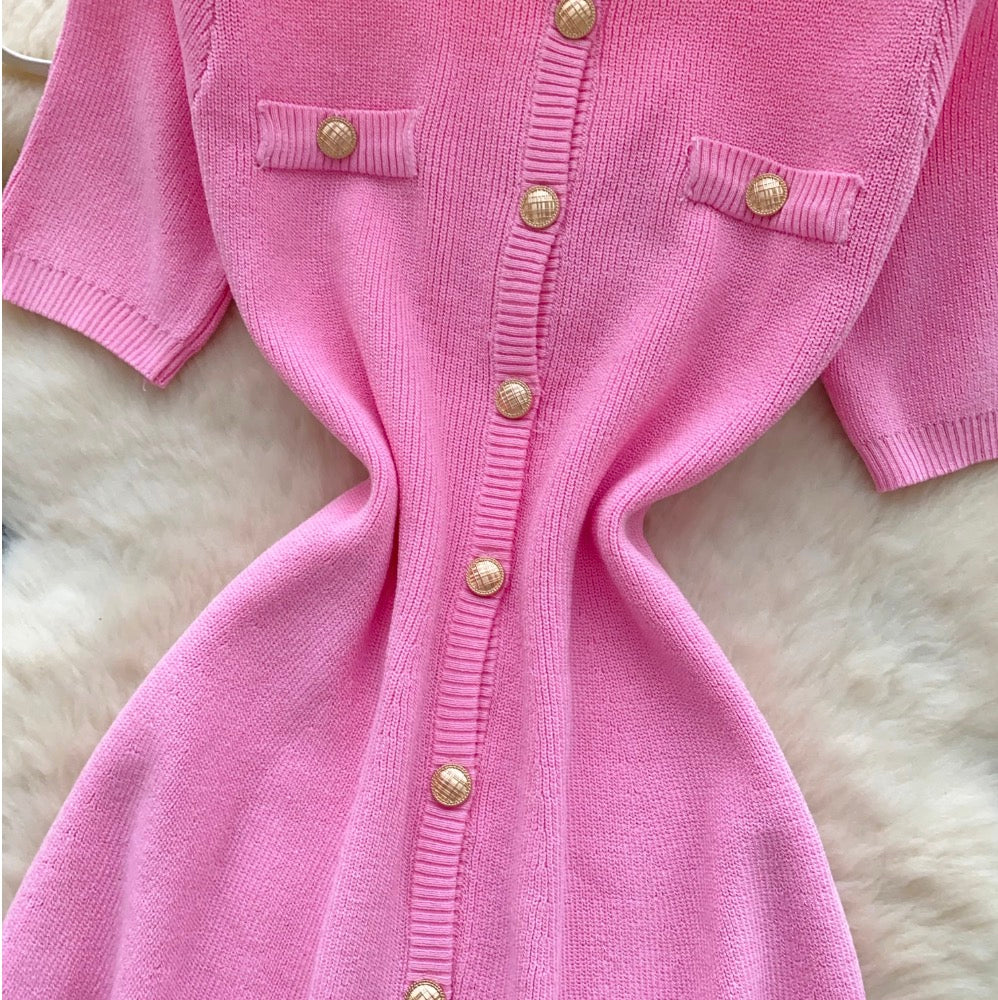 Solid Color Knitted Cardigan Dress