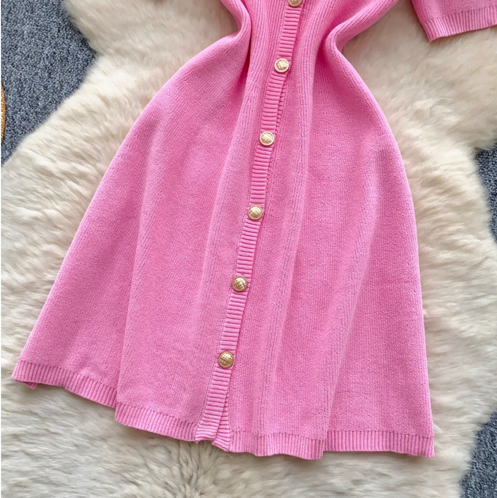 Solid Color Knitted Cardigan Dress