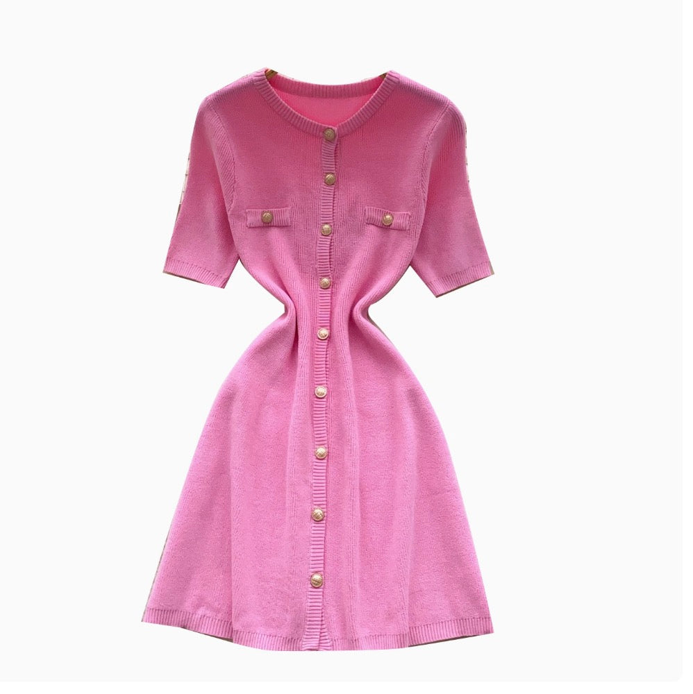 Solid Color Knitted Cardigan Dress